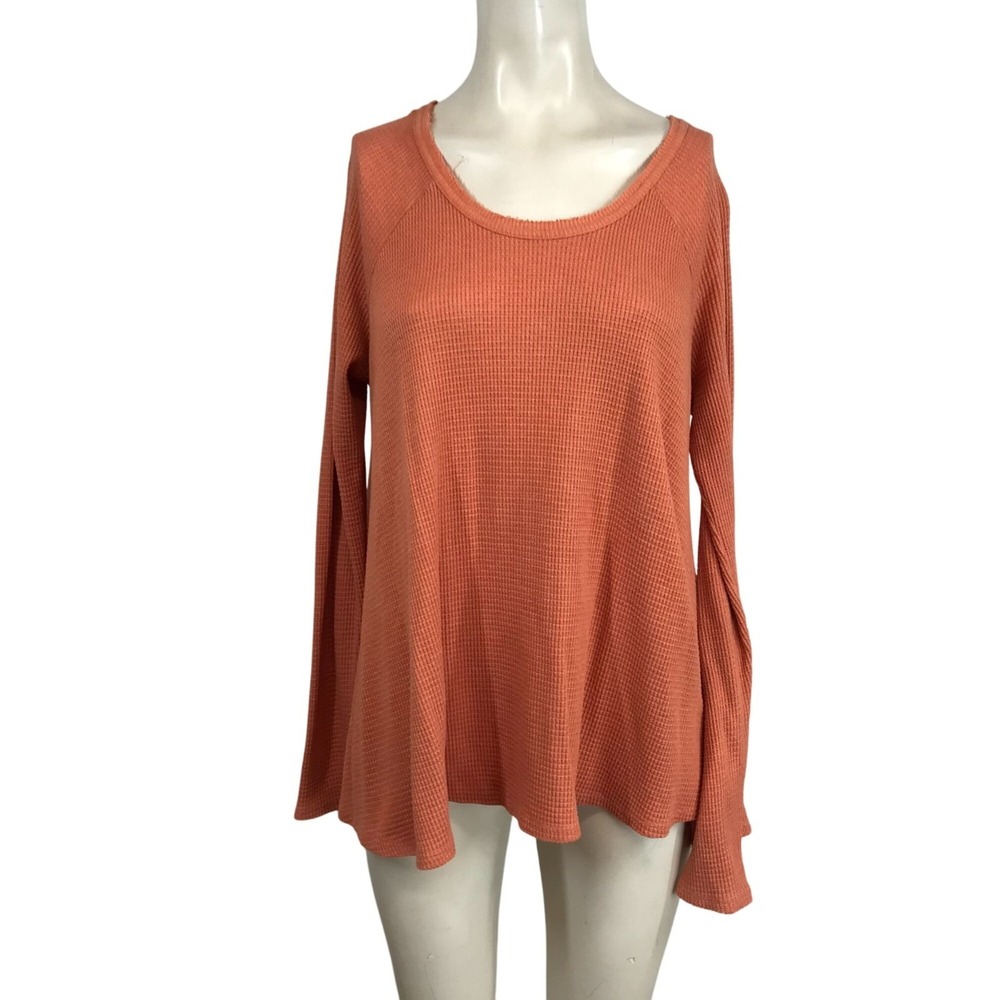 WE THE FREE -‎ WOMEN'S MEDIUM - ORANGE LONG SLEEVE WAFFLE KNIT TOP SHIRT